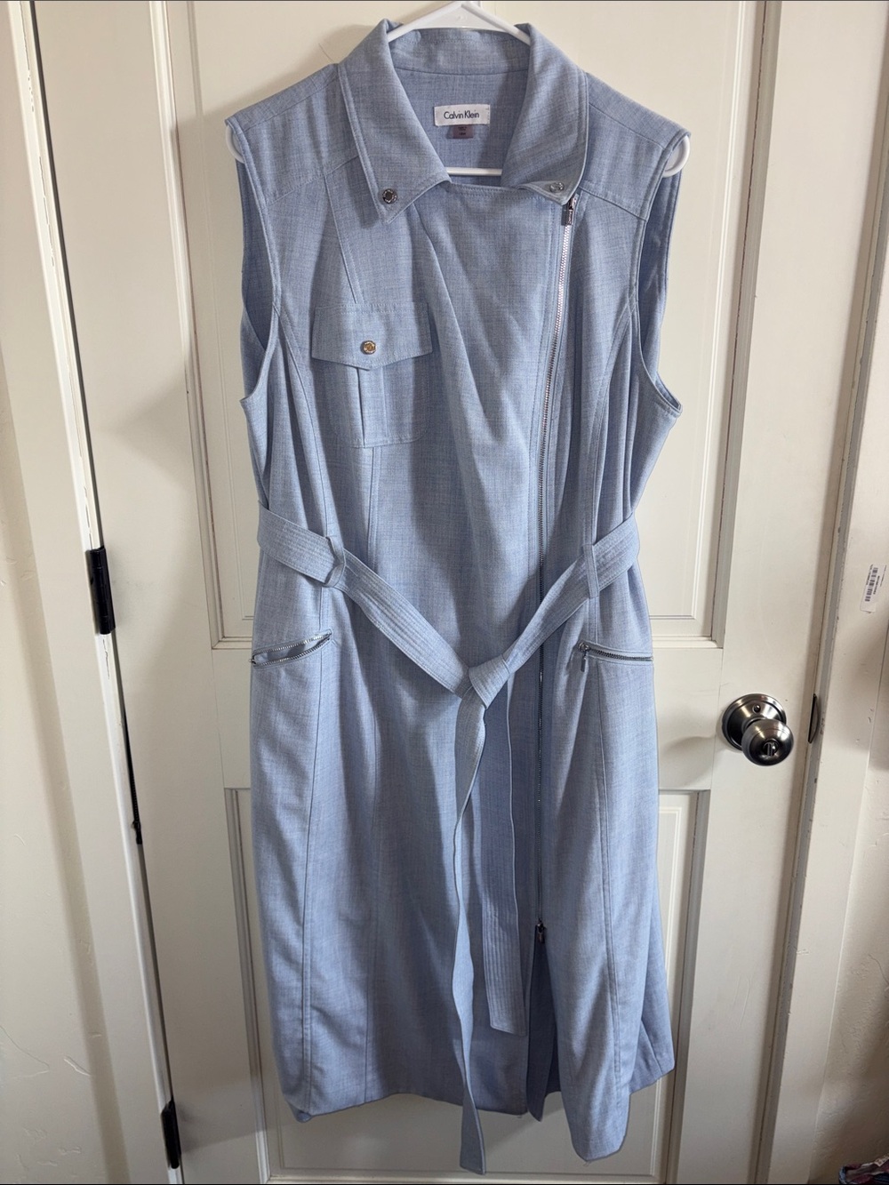 Calvin Klein Light Blue Asymmetrical Sleeveless Trench Dress